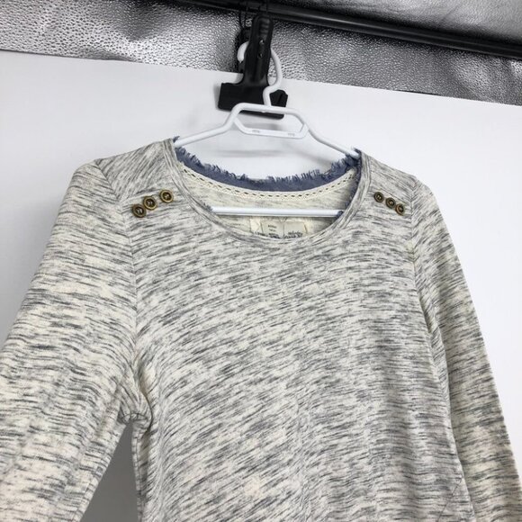 Anthropologie  Saturday Sunday Elora heathered grey 3/4 sleeve w/ruffle blue hem - Picture 9 of 15